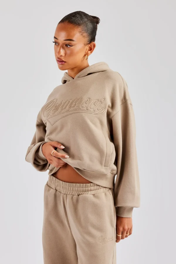 Rope Embroidery Oversized Hoodie - Taupe