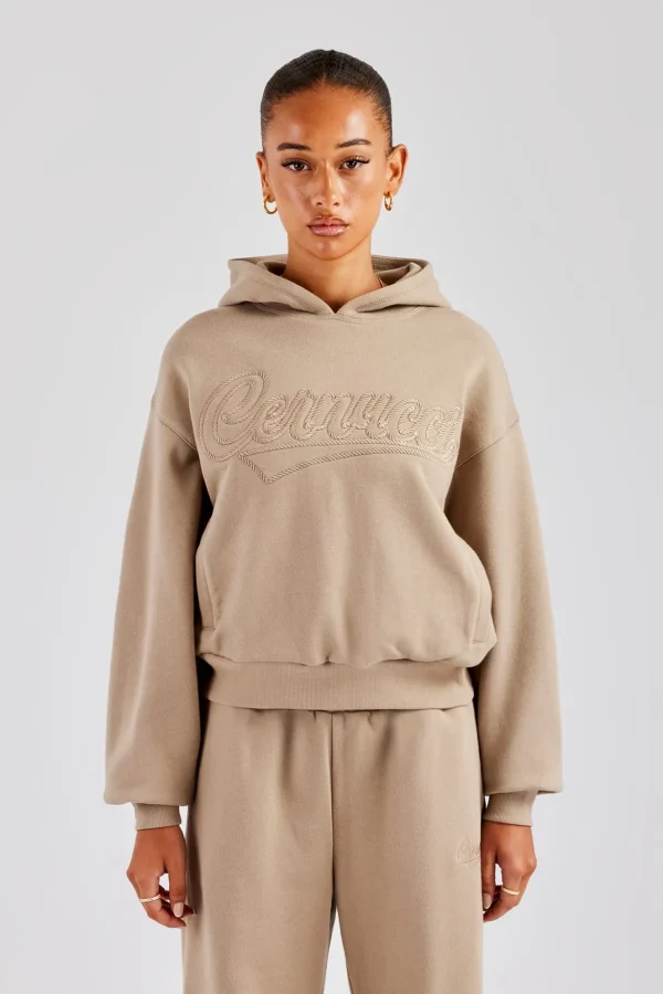 Rope Embroidery Oversized Hoodie - Taupe