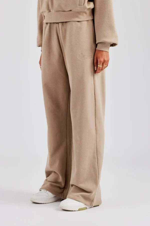 Rope Embroidery Wide Leg Jogger - Taupe