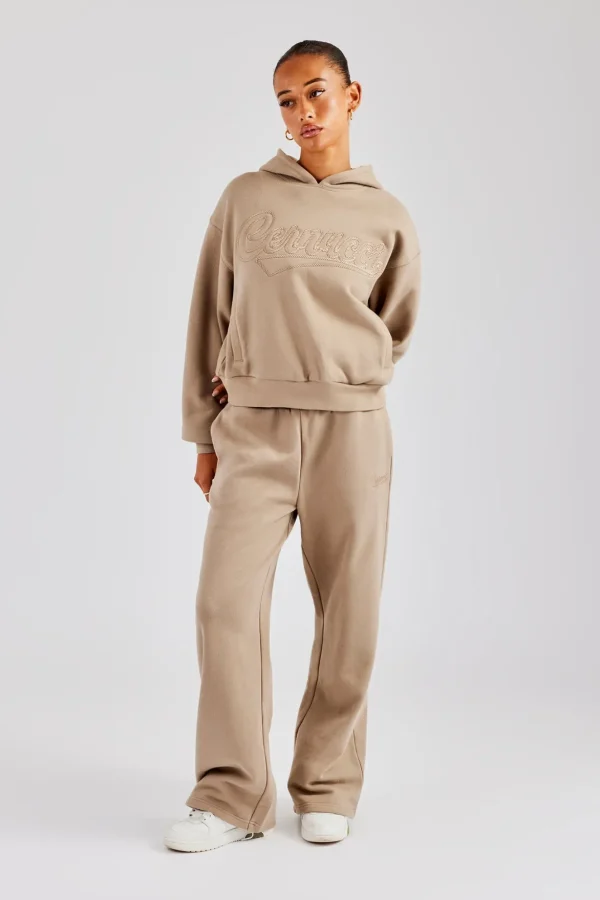 Rope Embroidery Wide Leg Jogger - Taupe