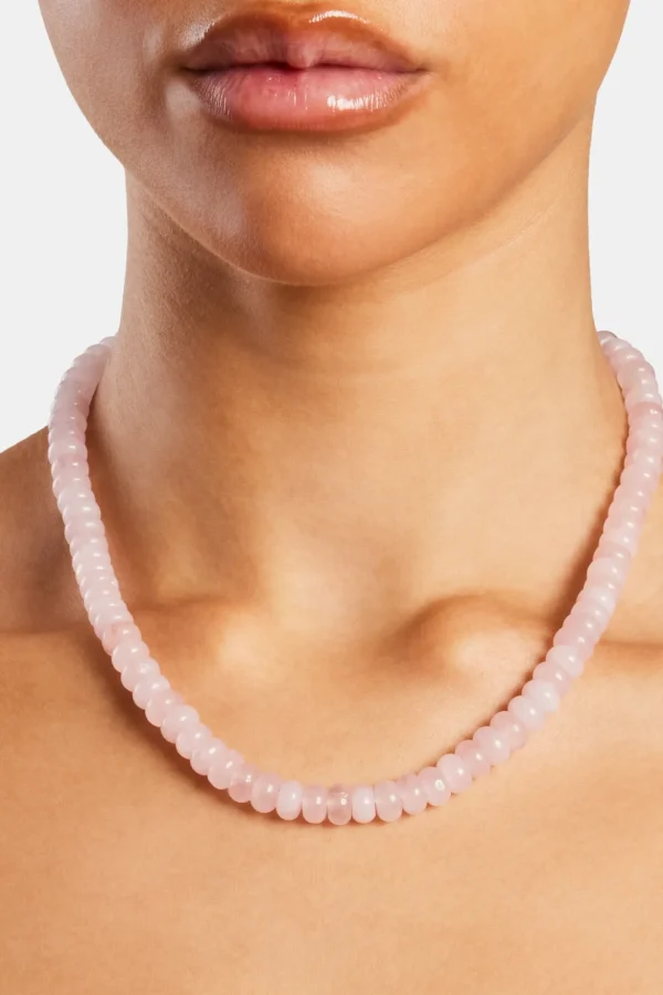 Rose Quartz Bead Necklace - White 8mm