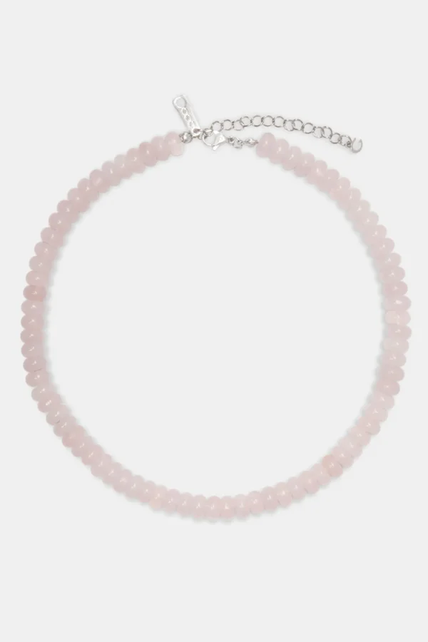 Rose Quartz Bead Necklace - White 8mm