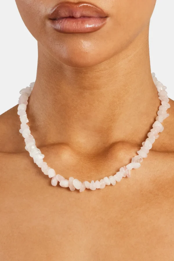 Rose Quartz Shard Bead Necklace - White