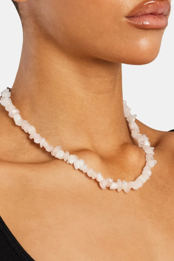 Rose Quartz Shard Bead Necklace - White