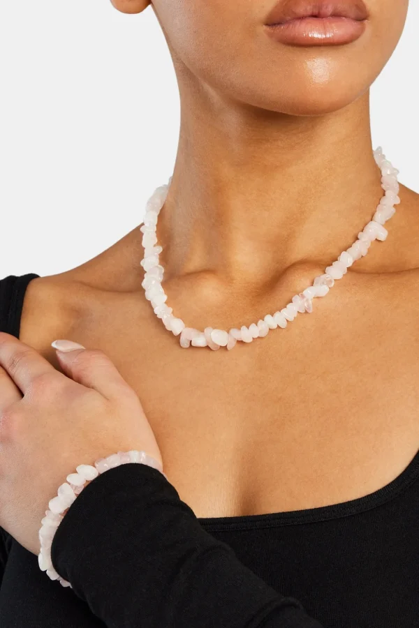 Rose Quartz Shard Bead Necklace - White