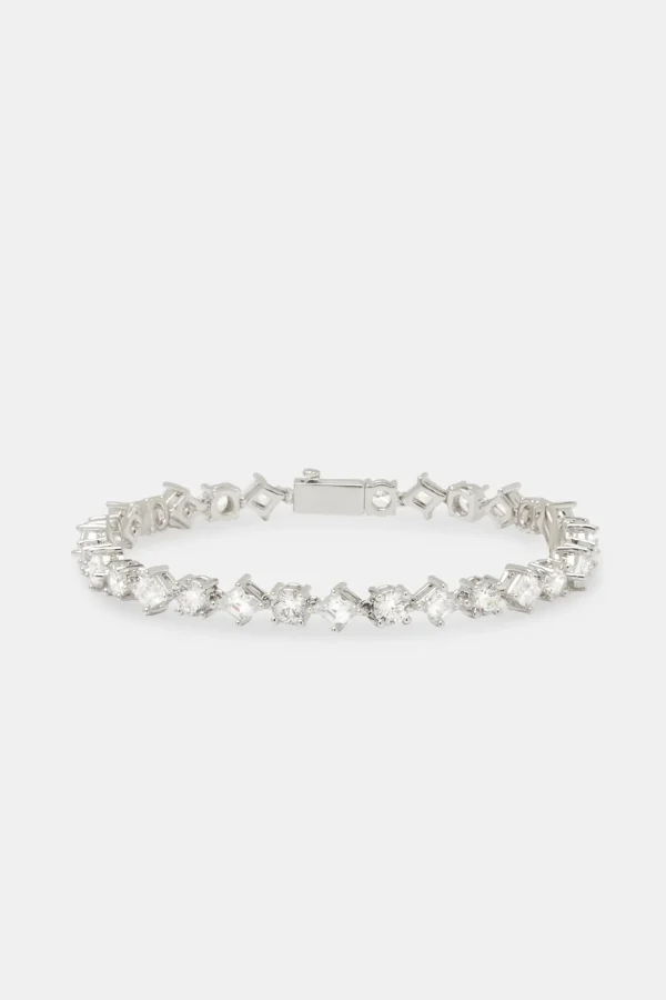 Round & Diamond Cluster Tennis Bracelet - 6mm