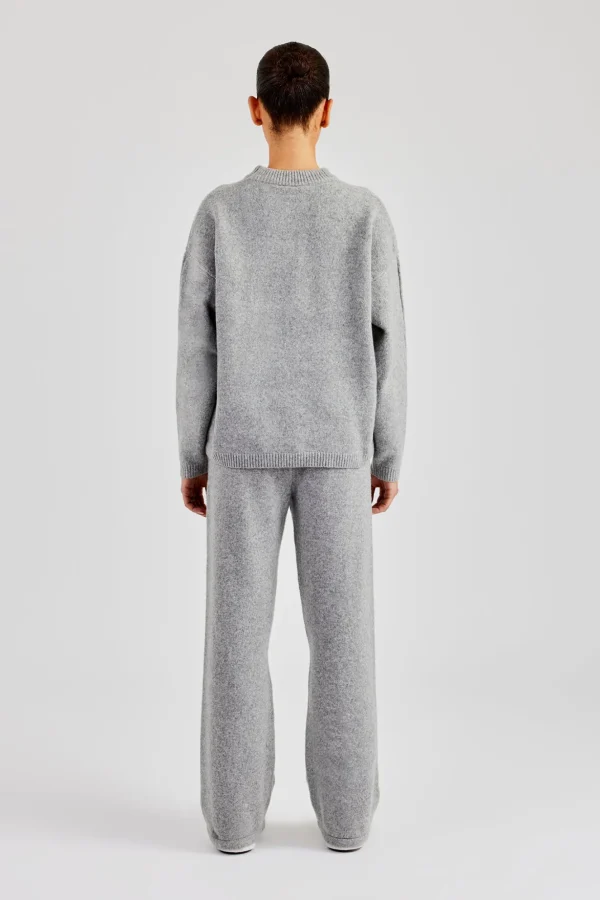 Seam Detail Knitted Sweatshirt & Wide Leg Jogger - Grey