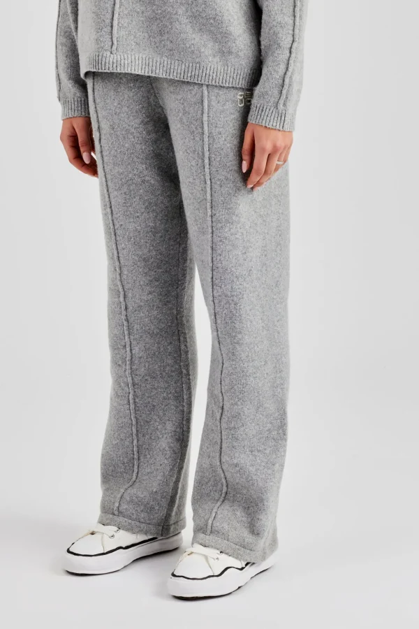 Seam Detail Knitted Wide Leg Jogger - Grey