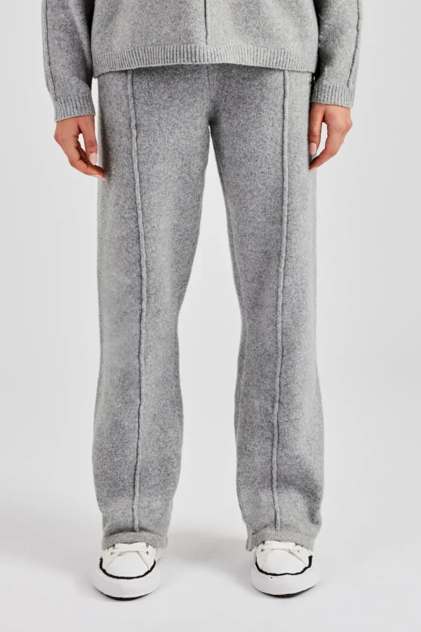 Seam Detail Knitted Wide Leg Jogger - Grey