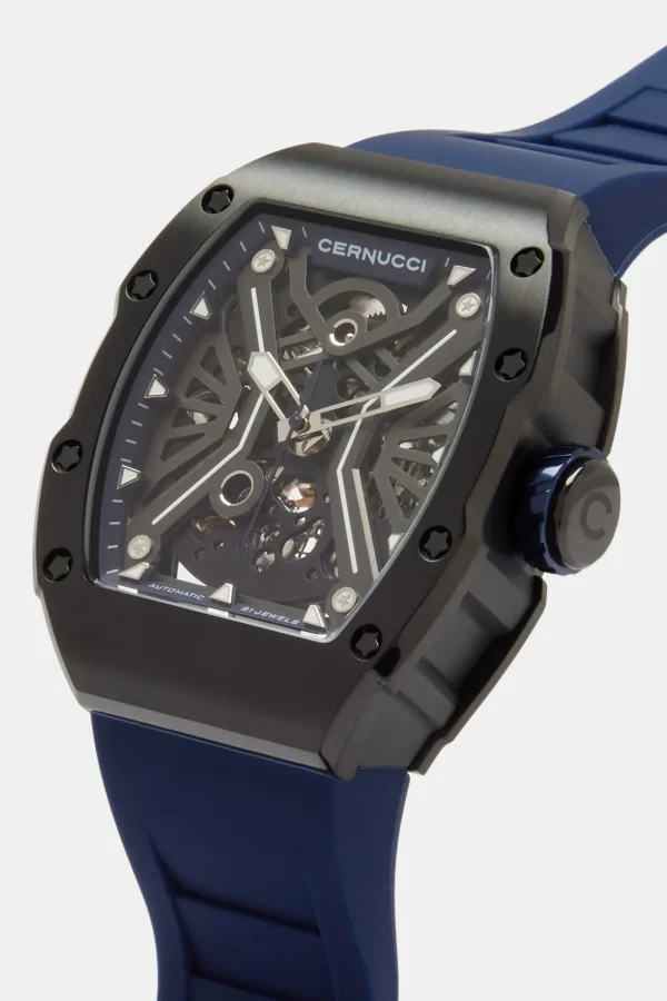 Skeleton Rubber Strap Watch - Navy