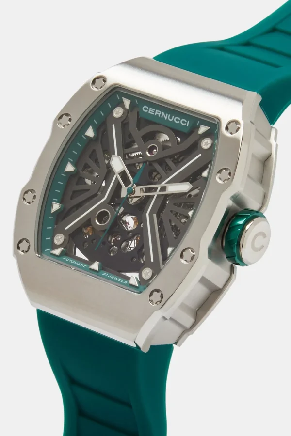 Skeleton Rubber Strap Watch - Green