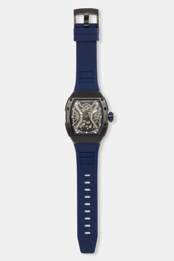 Skeleton Rubber Strap Watch - Navy