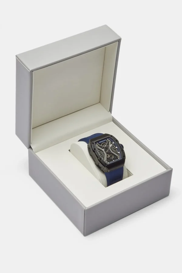 Skeleton Rubber Strap Watch - Navy