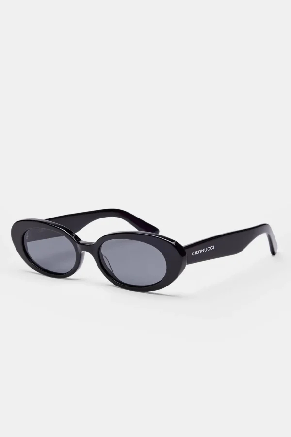 Slim Oval Acetate Sunglasses  - Black