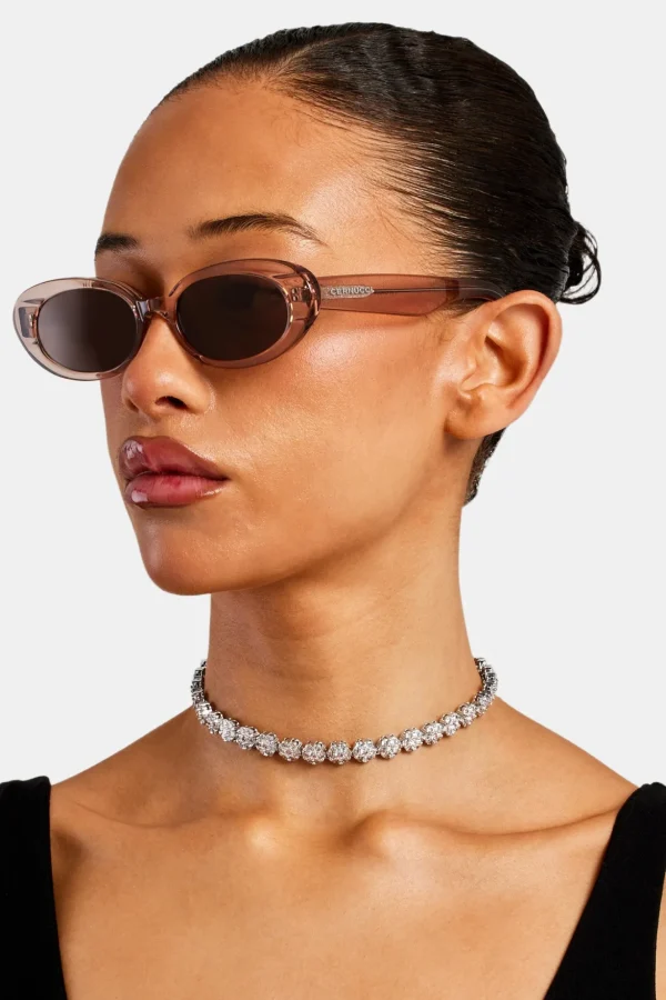 Slim Oval Acetate Sunglasses  - Transparent Blush