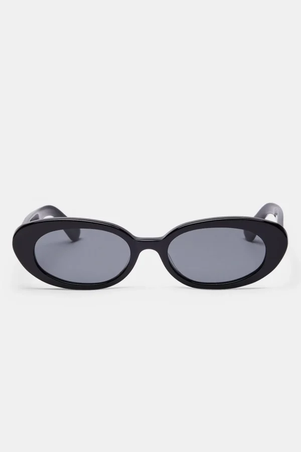 Slim Oval Acetate Sunglasses  - Black