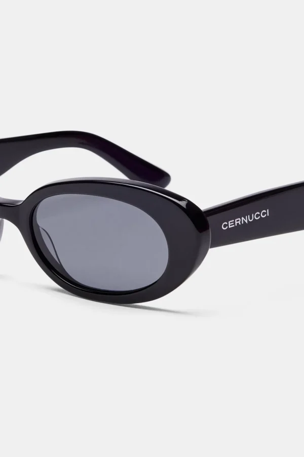 Slim Oval Acetate Sunglasses  - Black