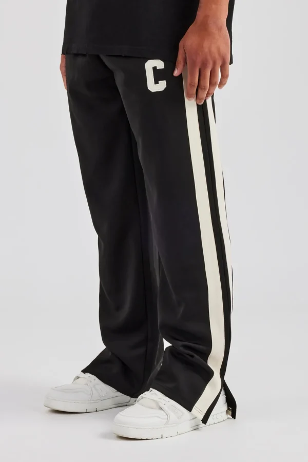 Split Hem Double Panel C Track Pant - Black