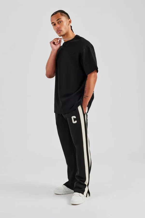 Split Hem Double Panel C Track Pant - Black