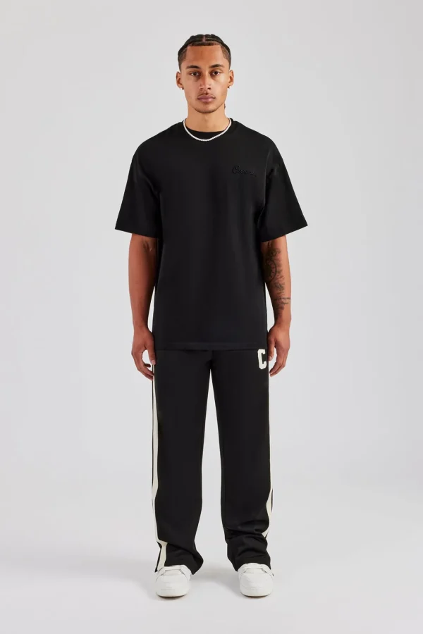 Split Hem Double Panel C Track Pant - Black