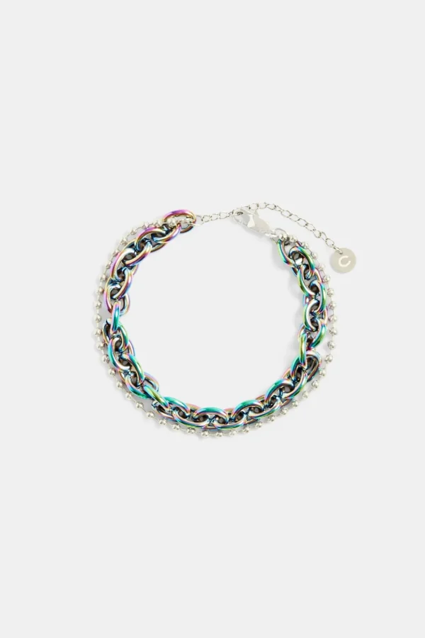 Stainless Steel Oil Slick Link & Bobble Mix Bracelet