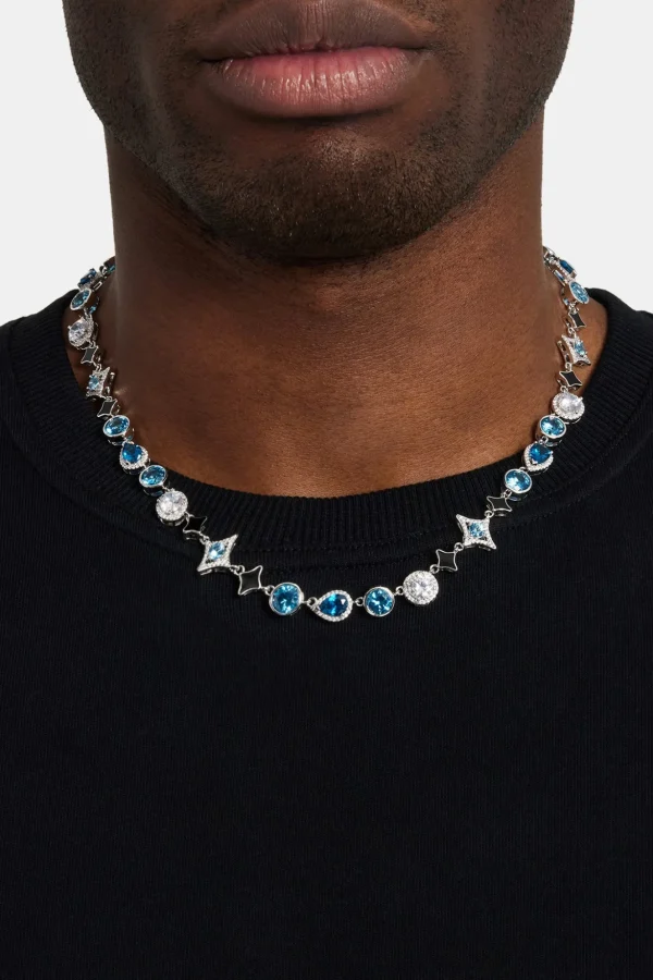 Star Motif Blue Multi Gemstone Chain - 10mm