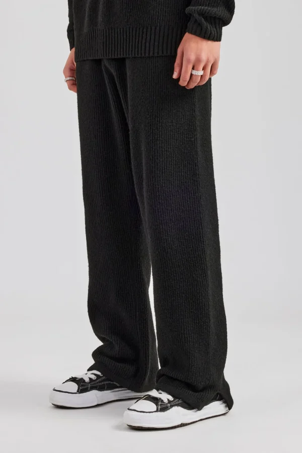 Straight Leg Split Hem Knit Jogger - Black