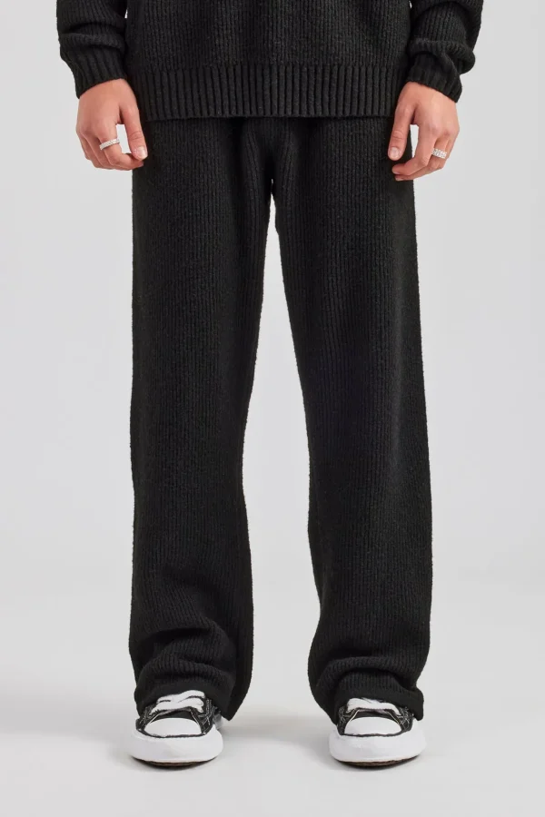 Straight Leg Split Hem Knit Jogger - Black