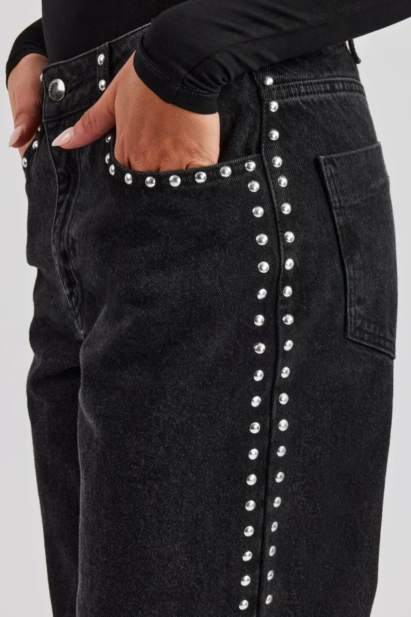 Stud Flare Jean - Washed Black