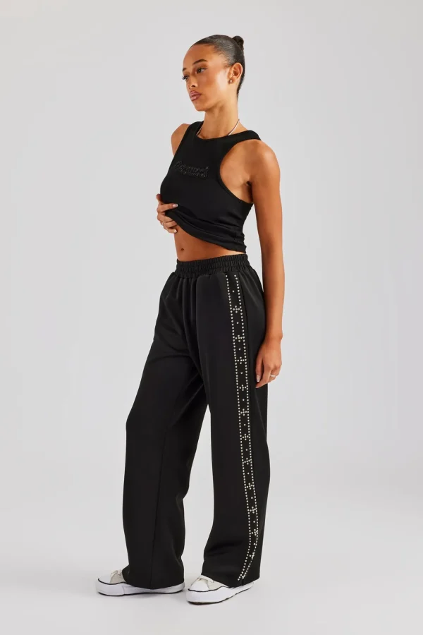 Stud Wide Leg Jogger - Black