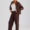 Stud Wide Leg Jogger - Chocolate