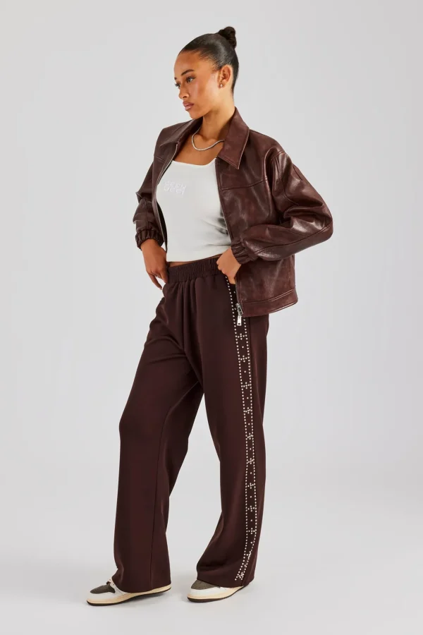 Stud Wide Leg Jogger - Chocolate