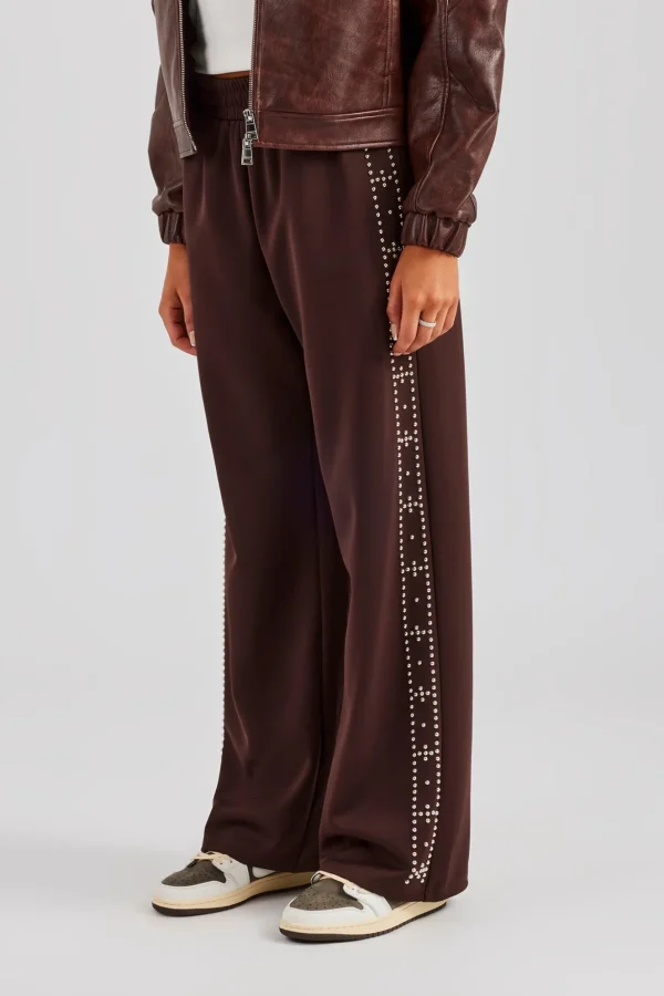 Stud Wide Leg Jogger - Chocolate