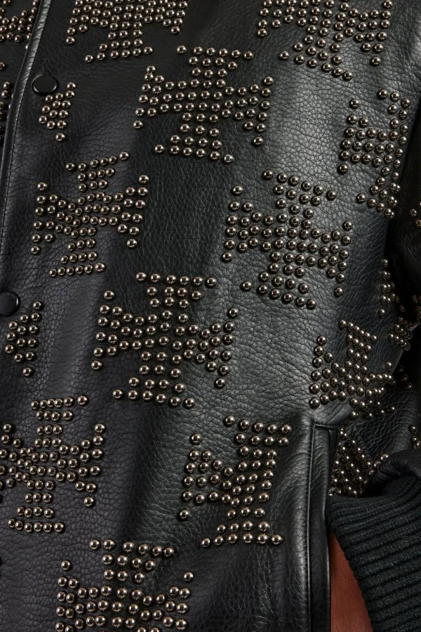 Studded Oversized PU Bomber Jacket