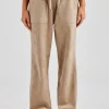 Suede Wide Leg Trouser- Beige