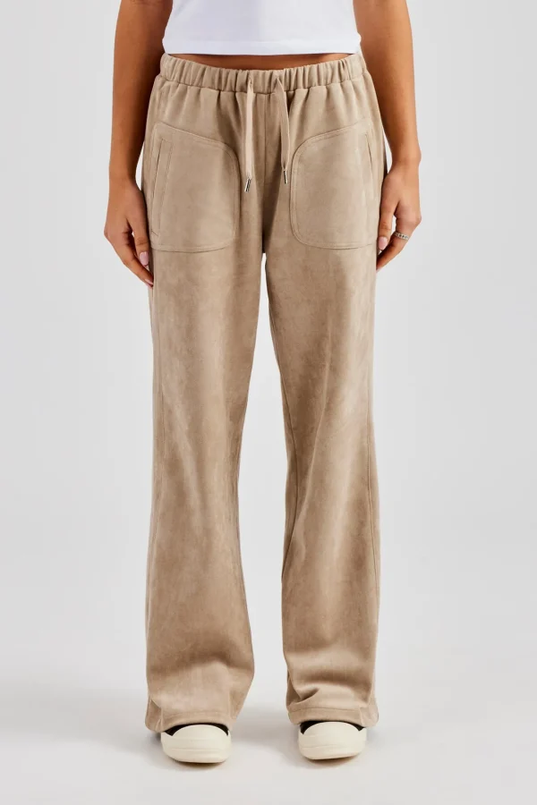 Suede Wide Leg Trouser- Beige