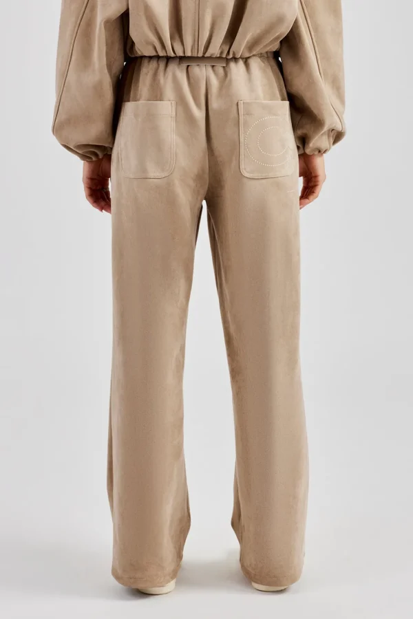 Suede Wide Leg Trouser- Beige