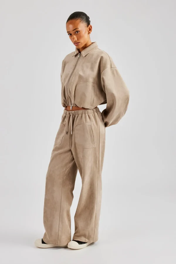 Suede Wide Leg Trouser- Beige