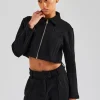 Tailored Jersey Cropped Harrington Jacket - Black