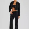 Tailored Jersey Cropped Harrington Jacket & Wide Leg Trouser - Black