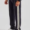 Taping Straight Leg Velour Track Pant - Charcoal