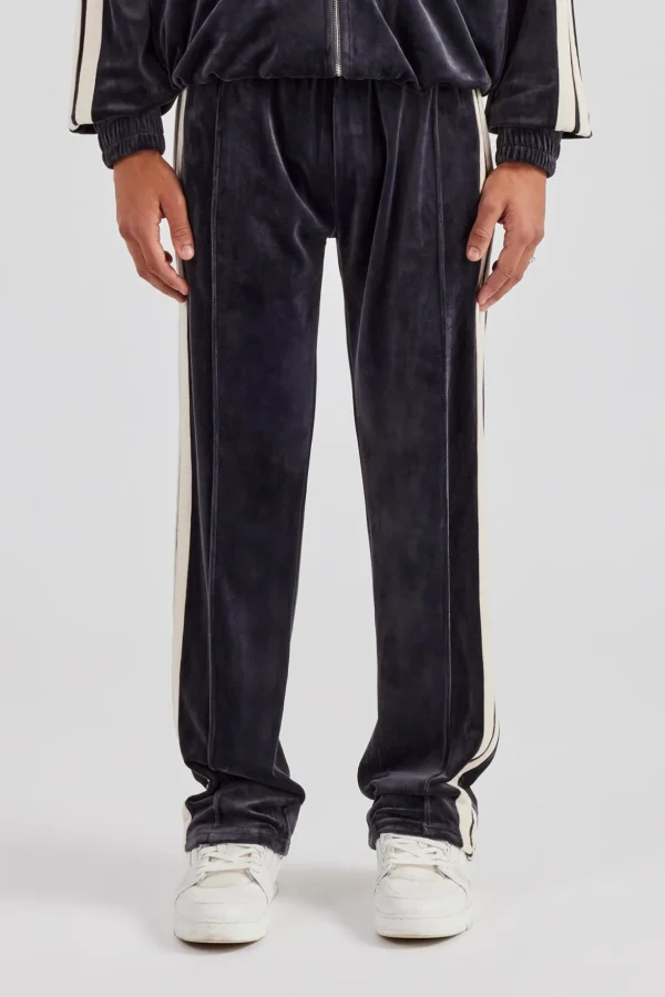 Taping Straight Leg Velour Track Pant - Charcoal