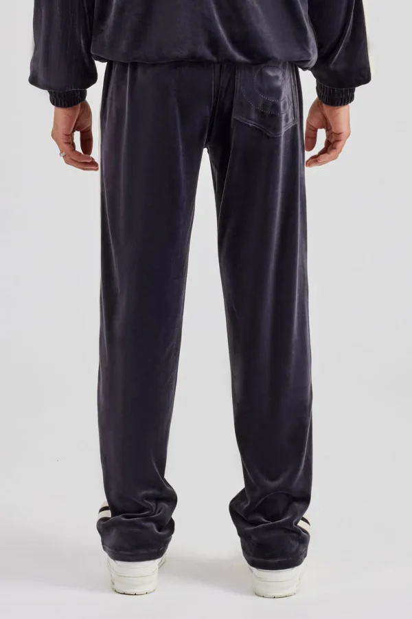 Taping Straight Leg Velour Track Pant - Charcoal