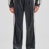 Taping Wide Leg Velour Track Pant - Grey