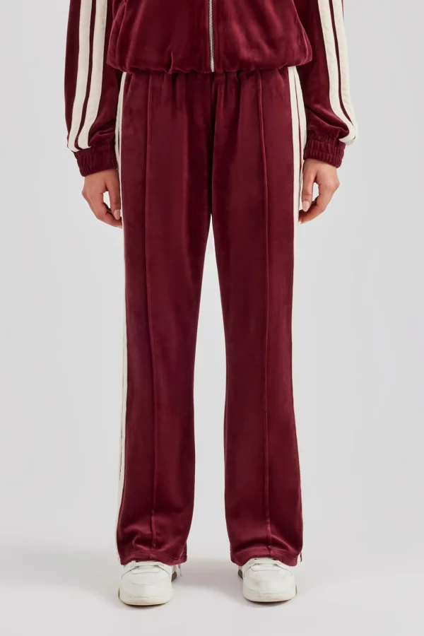 Taping Wide Leg Velour Track Pant - Burgundy