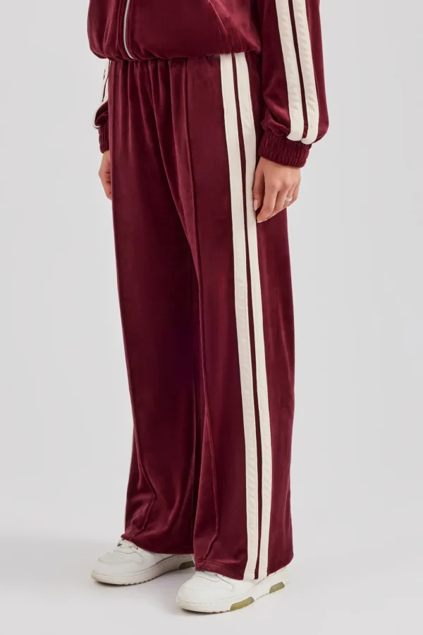 Taping Wide Leg Velour Track Pant - Burgundy