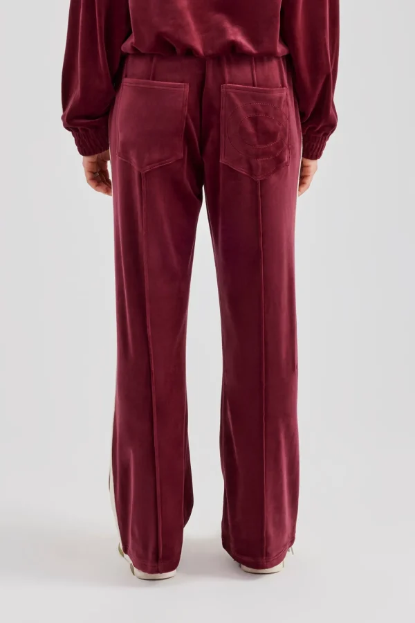 Taping Wide Leg Velour Track Pant - Burgundy