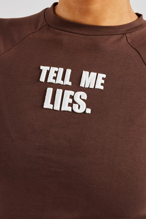 Tell Me Lies Capped Sleeve Tee - Chocolate