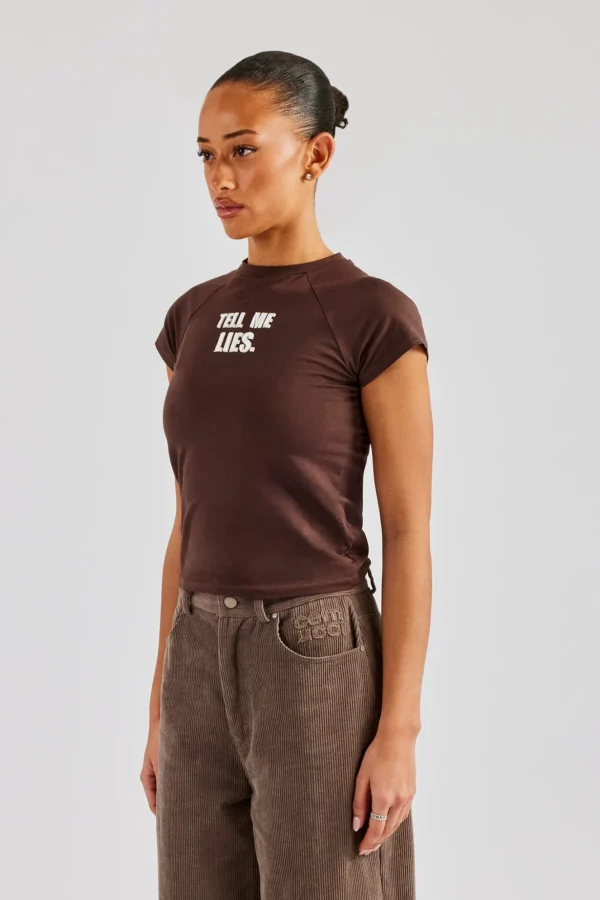 Tell Me Lies Capped Sleeve Tee - Chocolate