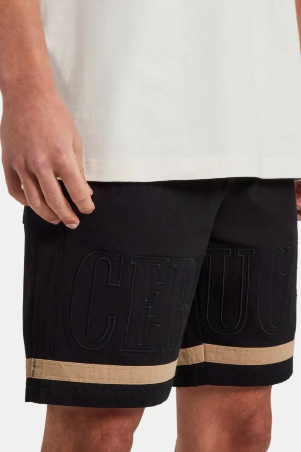 Text Panelled Shorts - Taupe